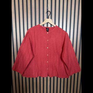 Eileen Fisher Top Large Womens Orange Pink Button Up Boyfriend Silk Linen